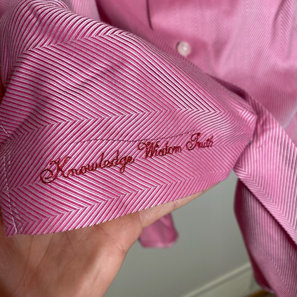 Robert Graham Shirt Mens 43 17 Button Down Pink Patterned Herringbone - Picture 7 of 10